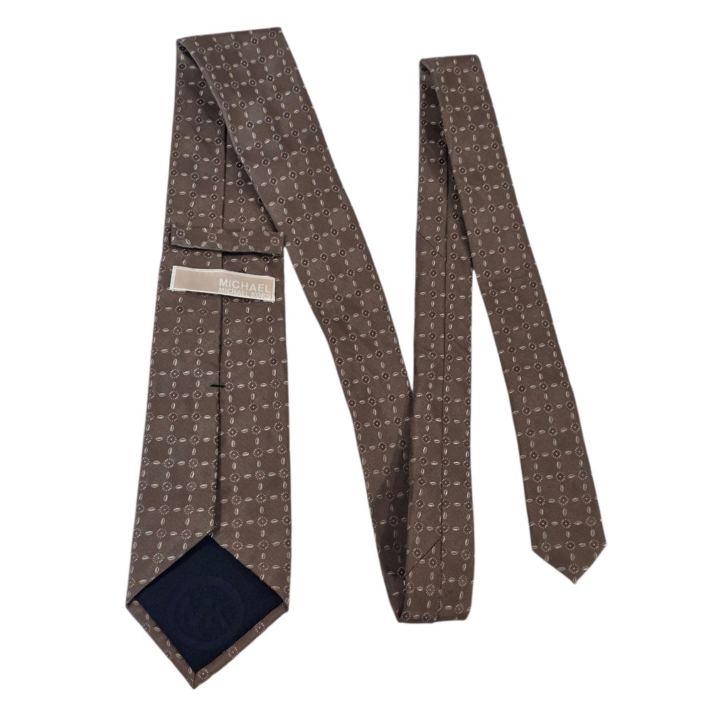 Michael Kors MK Mens Necktie Brown 100% Silk Floral Woven Designer Business Suit
